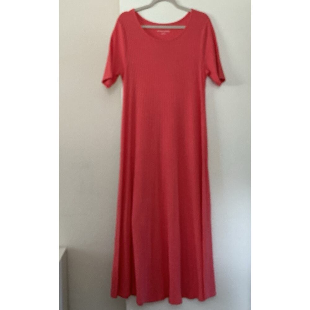 Soft Surroundings Dress XL Maxi Coral Soft Resortwear Short Sleeve Textured